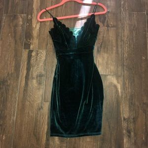 Dark Green Velvet Mini Dress.